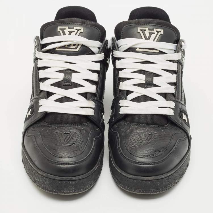 مملوكة مسبقًا Louis Vuitton Black Leather LV Trainer Lace Up Sneakers Size 42.5