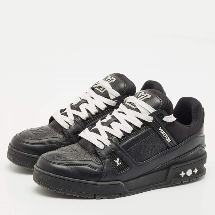 مملوكة مسبقًا Louis Vuitton Black Leather LV Trainer Lace Up Sneakers Size 42.5