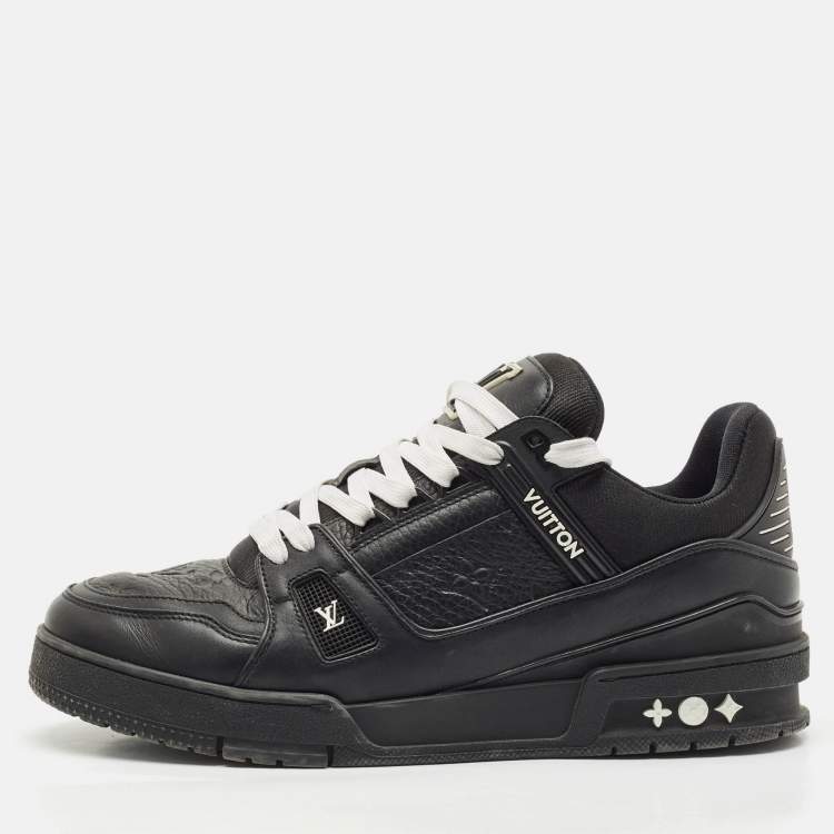 مملوكة مسبقًا Louis Vuitton Black Leather LV Trainer Lace Up Sneakers Size 42.5