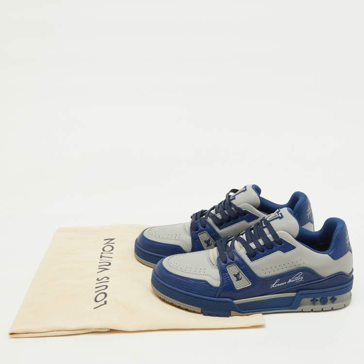 Pre Owned Louis Vuitton Blue/Light Grey Leather LV Trainer #54 Sneakers Size 40