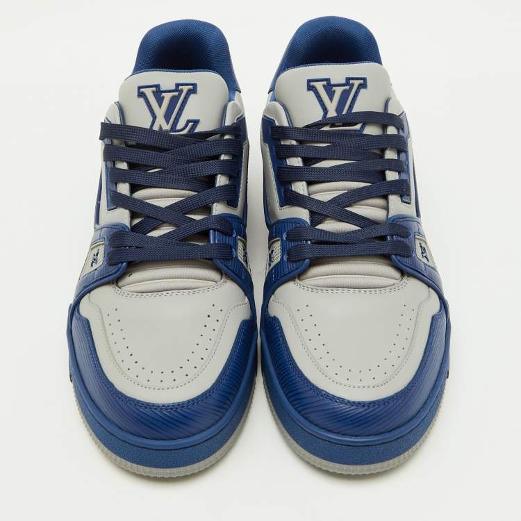 Pre Owned Louis Vuitton Blue/Light Grey Leather LV Trainer #54 Sneakers Size 40