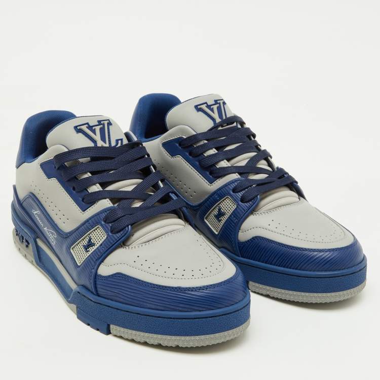 Pre Owned Louis Vuitton Blue/Light Grey Leather LV Trainer #54 Sneakers Size 40