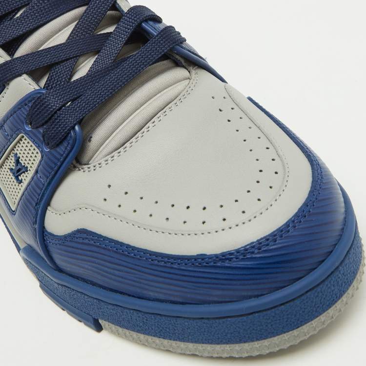 Pre Owned Louis Vuitton Blue/Light Grey Leather LV Trainer #54 Sneakers Size 40