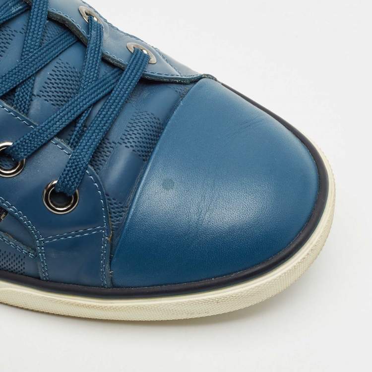 Pre Owned Louis Vuitton Blue Damier Embossed Leather Challenge Zip Up Sneakers Size 42.5