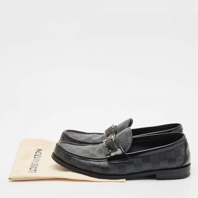 Pre Owned Louis Vuitton Black Leather Damier Embossed Santiago Loafers Size 43
