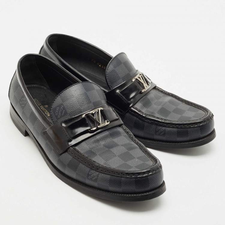 Pre Owned Louis Vuitton Black Leather Damier Embossed Santiago Loafers Size 43