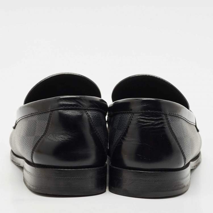 Pre Owned Louis Vuitton Black Leather Damier Embossed Santiago Loafers Size 43