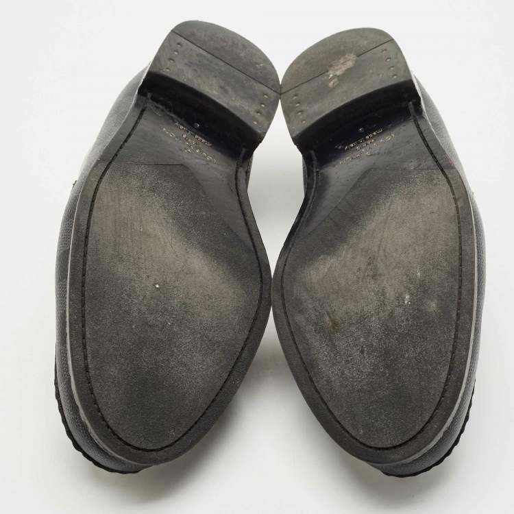 Pre Owned Louis Vuitton Black Leather Damier Embossed Santiago Loafers Size 43