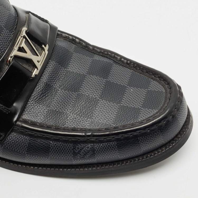 Pre Owned Louis Vuitton Black Leather Damier Embossed Santiago Loafers Size 43