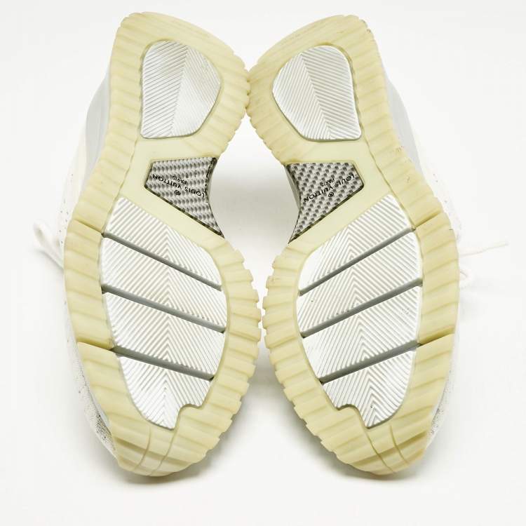 Pre Owned Louis Vuitton White Knit Fabric VNR Low Top Sneakers Size 45