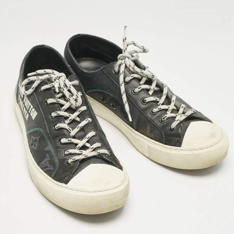 Pre Owned Louis Vuitton Black Canvas And Leather LV Forever Tattoo Low Top Sneakers Size 40