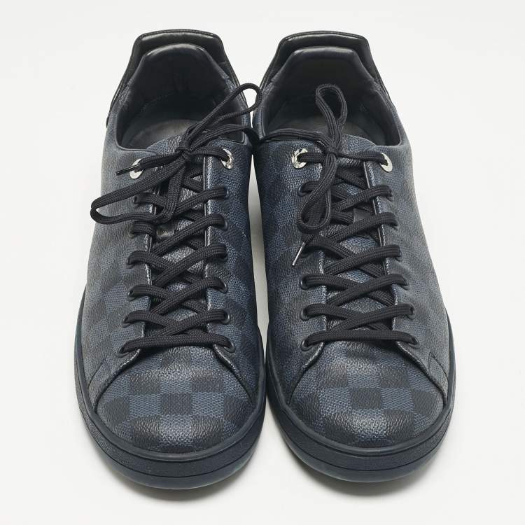 Pre Owned Louis Vuitton Navy Blue Damier Cobalt Canvas Frontrow Low Top Sneakers Size 45