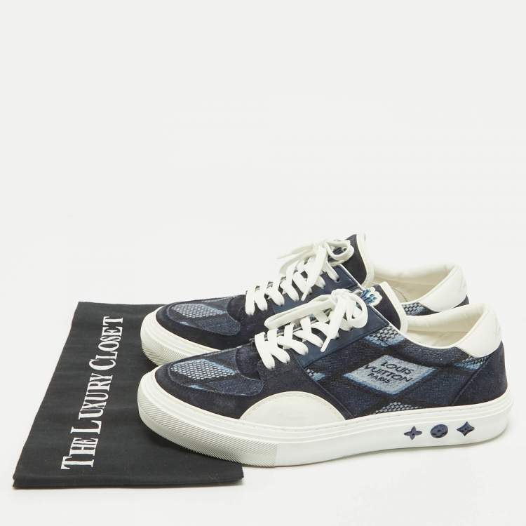 Pre Owned Louis Vuitton Blue Denim and Suede Richelieu LV Ollie Low Top Sneakers Size 40