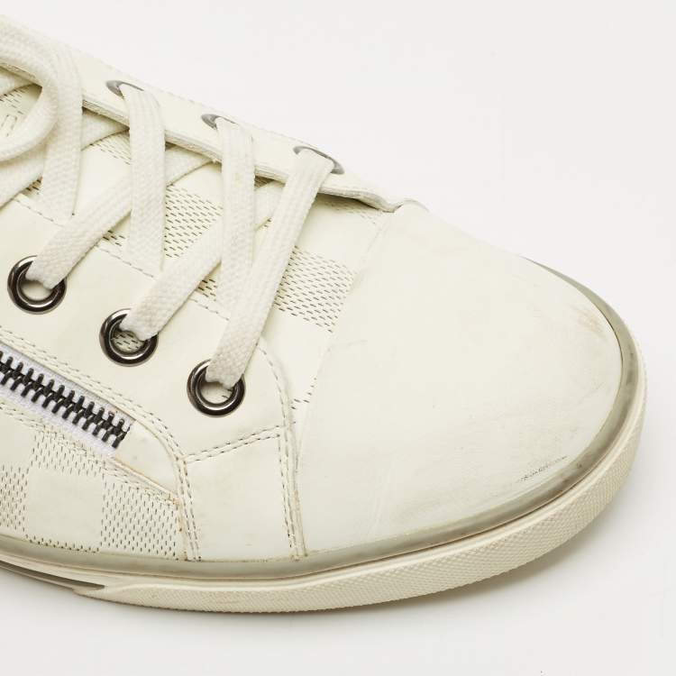 Pre Owned Louis Vuitton White Leather and Suede Frontrow Low Top Sneakers Size 42