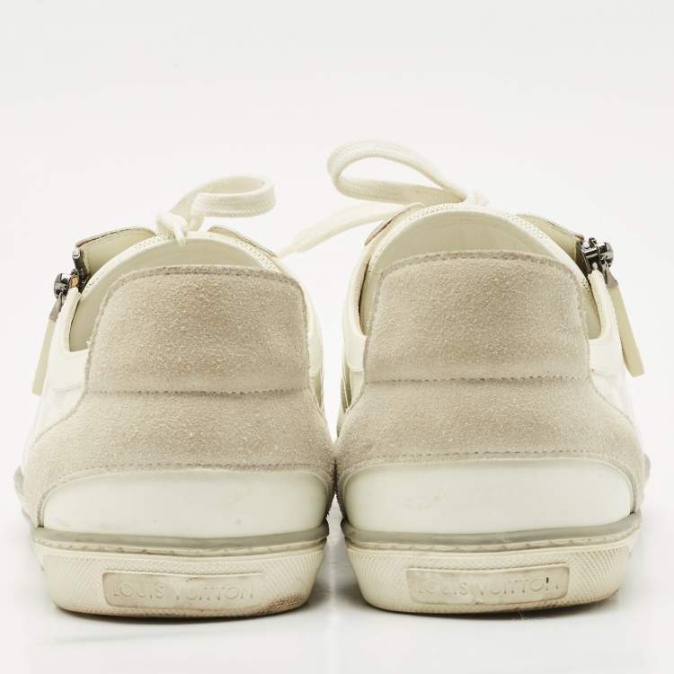 Pre Owned Louis Vuitton White Leather and Suede Frontrow Low Top Sneakers Size 42