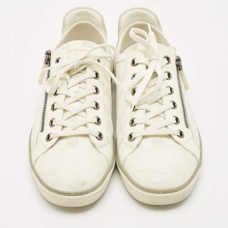 Pre Owned Louis Vuitton White Leather and Suede Frontrow Low Top Sneakers Size 42