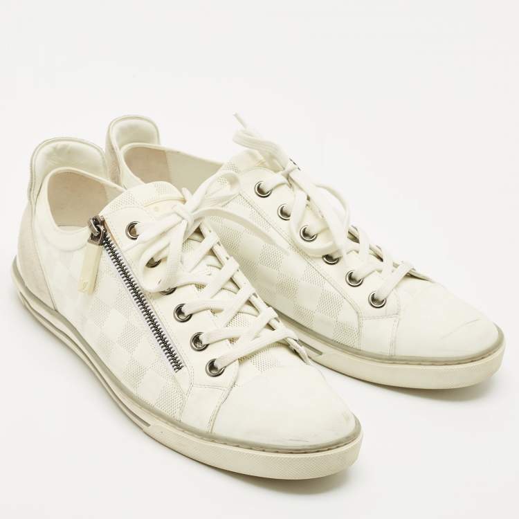 Pre Owned Louis Vuitton White Leather and Suede Frontrow Low Top Sneakers Size 42