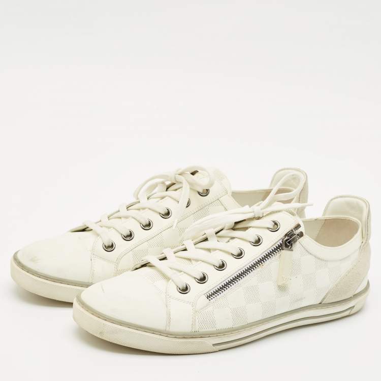 Pre Owned Louis Vuitton White Leather and Suede Frontrow Low Top Sneakers Size 42