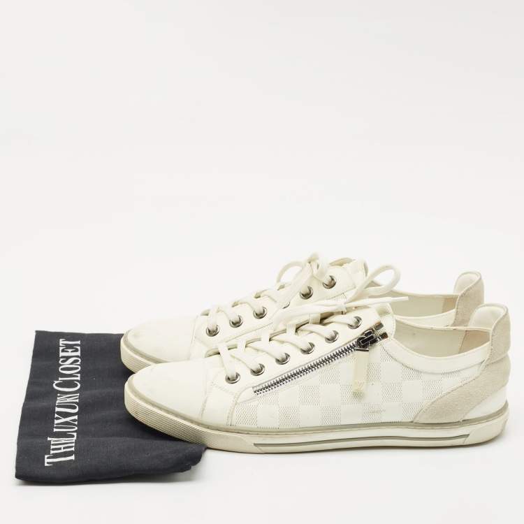 Pre Owned Louis Vuitton White Leather and Suede Frontrow Low Top Sneakers Size 42