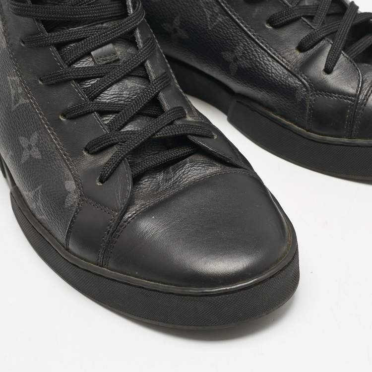 Pre Owned Louis Vuitton Black Monogram Eclipse Canvas and Leather Match Up High Top Sneakers Size 40