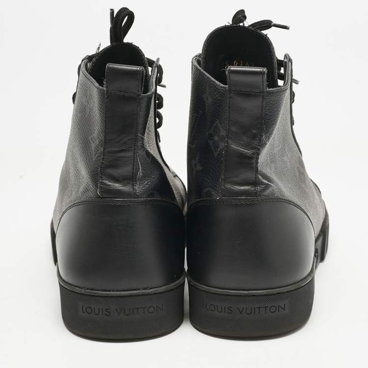 Pre Owned Louis Vuitton Black Monogram Eclipse Canvas and Leather Match Up High Top Sneakers Size 40