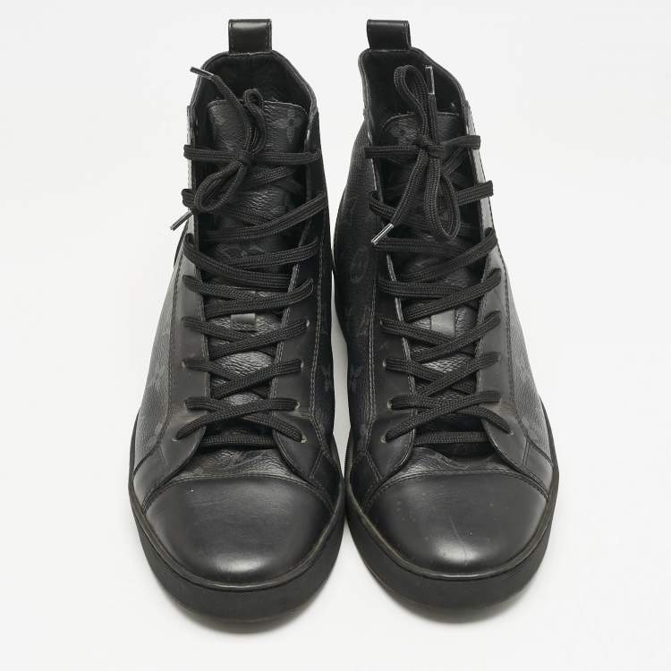 Pre Owned Louis Vuitton Black Monogram Eclipse Canvas and Leather Match Up High Top Sneakers Size 40