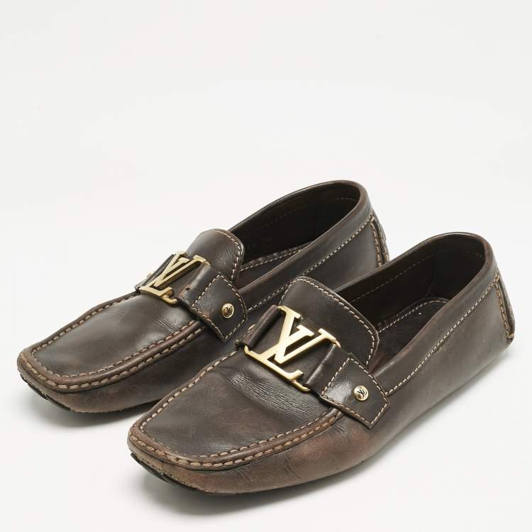 Pre Owned Louis Vuitton Brown Leather Monte Carlo Loafers Size 42