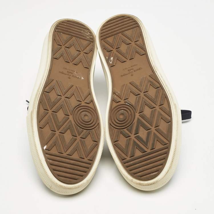 Pre Owned Louis Vuitton Blue/Beige Monogram Denim and Leather Low Top Sneakers Size 40.5
