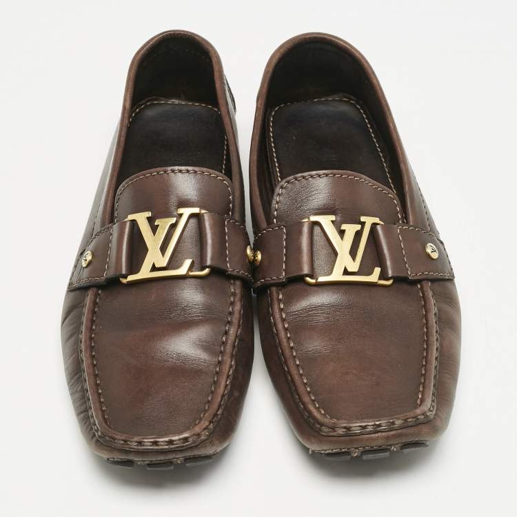 Pre Owned Louis Vuitton Brown Leather Monte Carlo Loafers Size 42.5