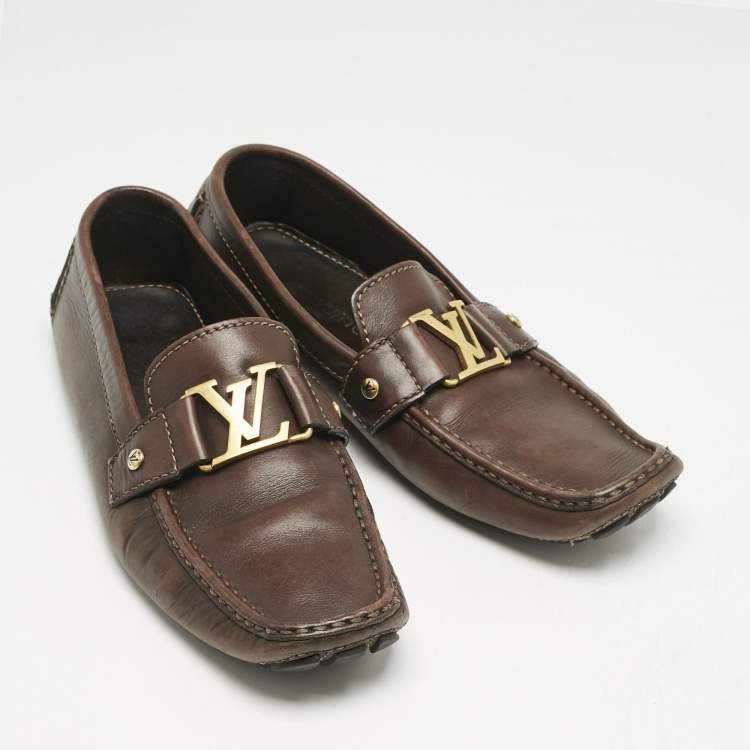 Pre Owned Louis Vuitton Brown Leather Monte Carlo Loafers Size 42.5
