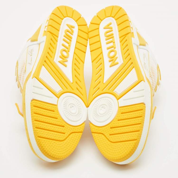 Pre Owned Louis Vuitton Yellow/White Monogram Denim and Leather  LV Trainer Sneakers Size 42