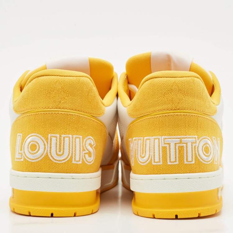 Pre Owned Louis Vuitton Yellow/White Monogram Denim and Leather  LV Trainer Sneakers Size 42