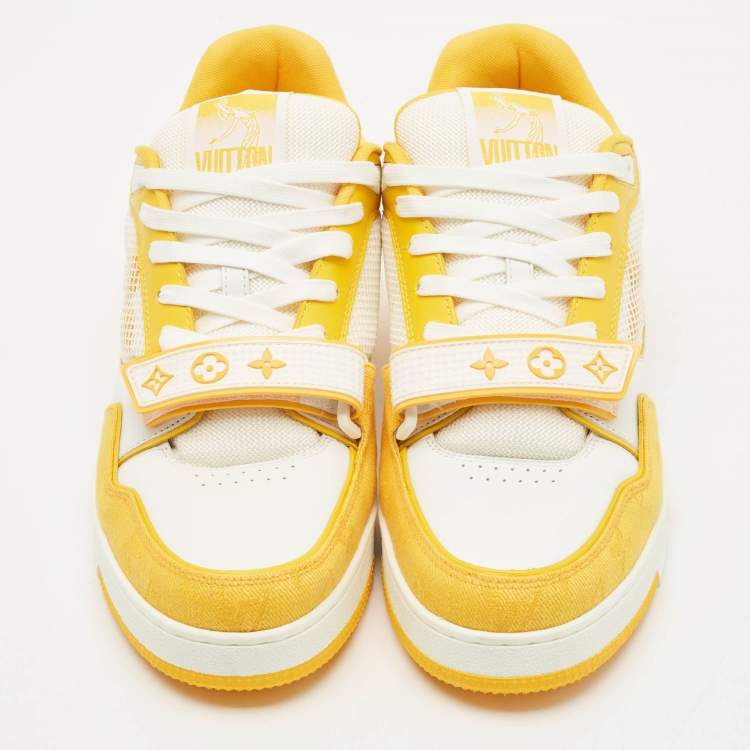 Pre Owned Louis Vuitton Yellow/White Monogram Denim and Leather  LV Trainer Sneakers Size 42