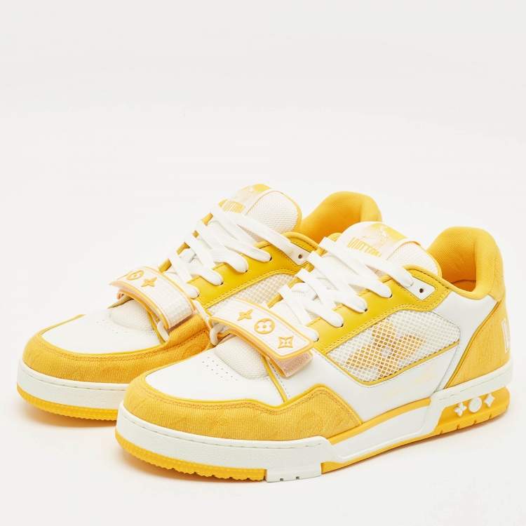 Pre Owned Louis Vuitton Yellow/White Monogram Denim and Leather  LV Trainer Sneakers Size 42
