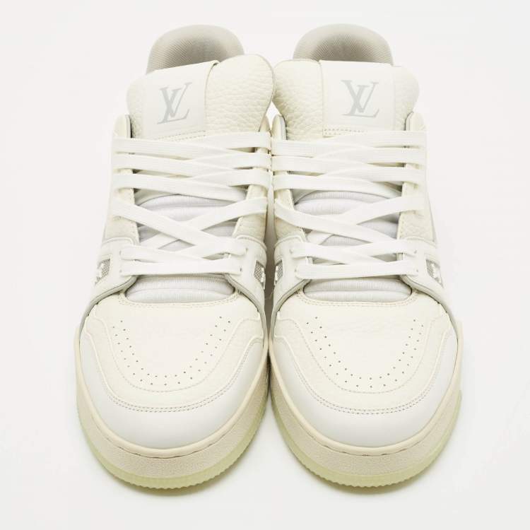 Pre Owned Louis Vuitton White Leather LV Trainer Sneakers Size 42.5