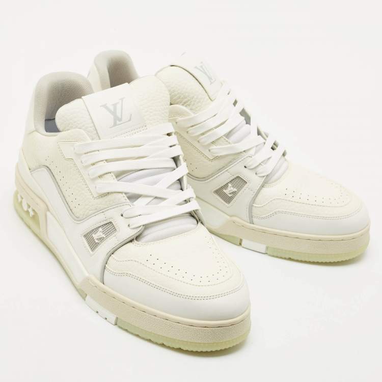 Pre Owned Louis Vuitton White Leather LV Trainer Sneakers Size 42.5