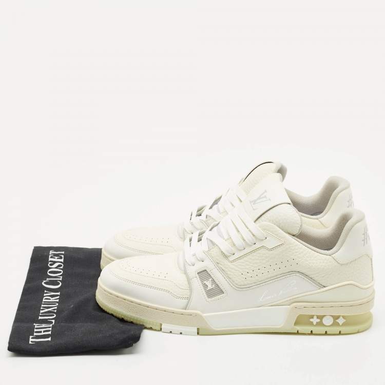 Pre Owned Louis Vuitton White Leather LV Trainer Sneakers Size 42.5