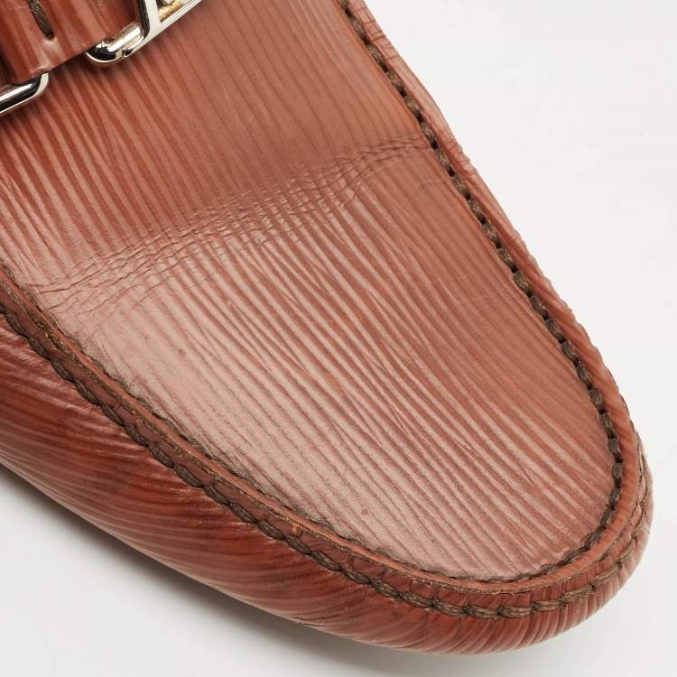 Pre Owned Louis Vuitton Brown Leather Hockenheim Slip On Loafers Size 40.5