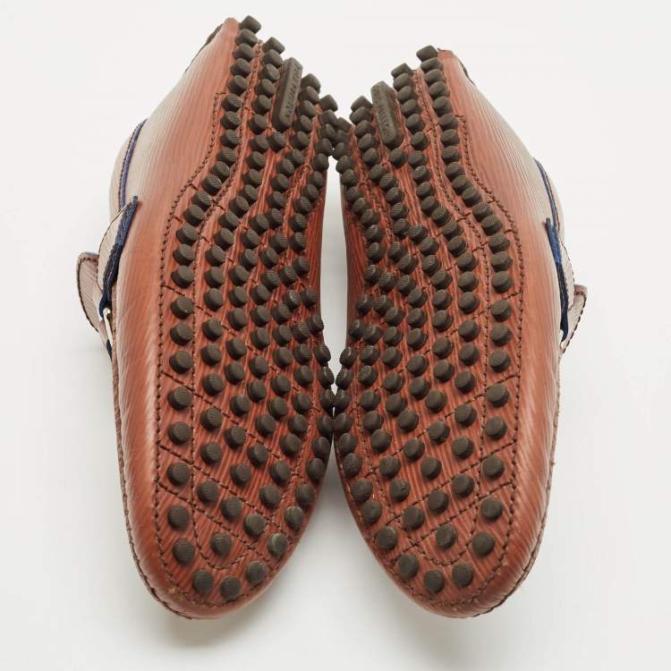 Pre Owned Louis Vuitton Brown Leather Hockenheim Slip On Loafers Size 40.5
