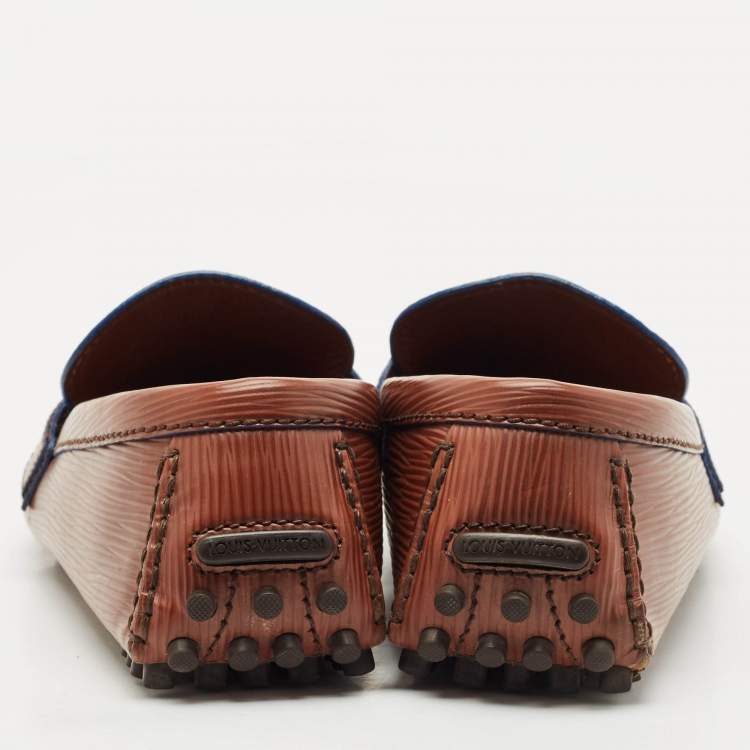 Pre Owned Louis Vuitton Brown Leather Hockenheim Slip On Loafers Size 40.5