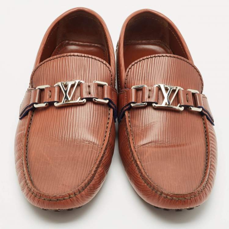 Pre Owned Louis Vuitton Brown Leather Hockenheim Slip On Loafers Size 40.5