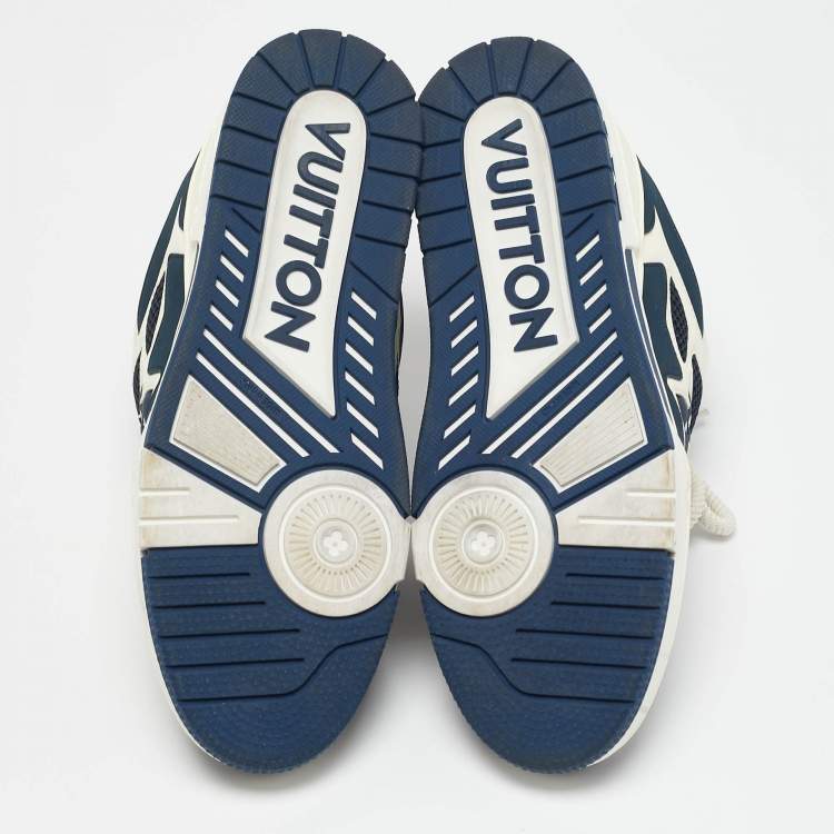 Pre Owned Louis Vuitton Navy Blue Mesh and Leather LV Skate Sneakers Size 42.5