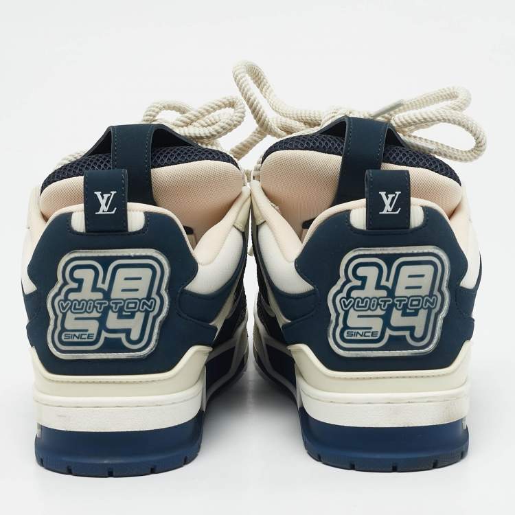 Pre Owned Louis Vuitton Navy Blue Mesh and Leather LV Skate Sneakers Size 42.5