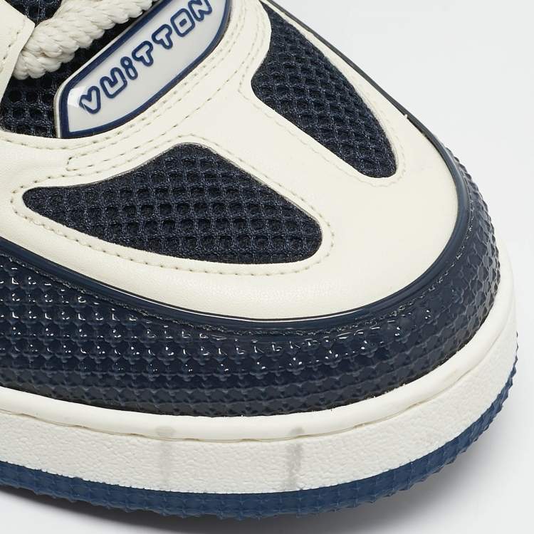 Pre Owned Louis Vuitton Navy Blue Mesh and Leather LV Skate Sneakers Size 42.5