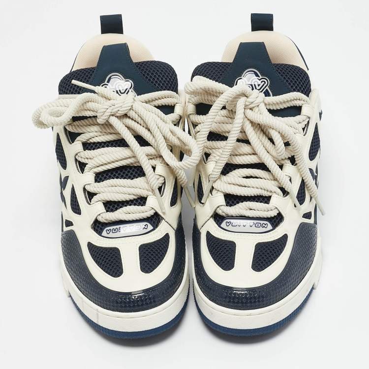 Pre Owned Louis Vuitton Navy Blue Mesh and Leather LV Skate Sneakers Size 42.5