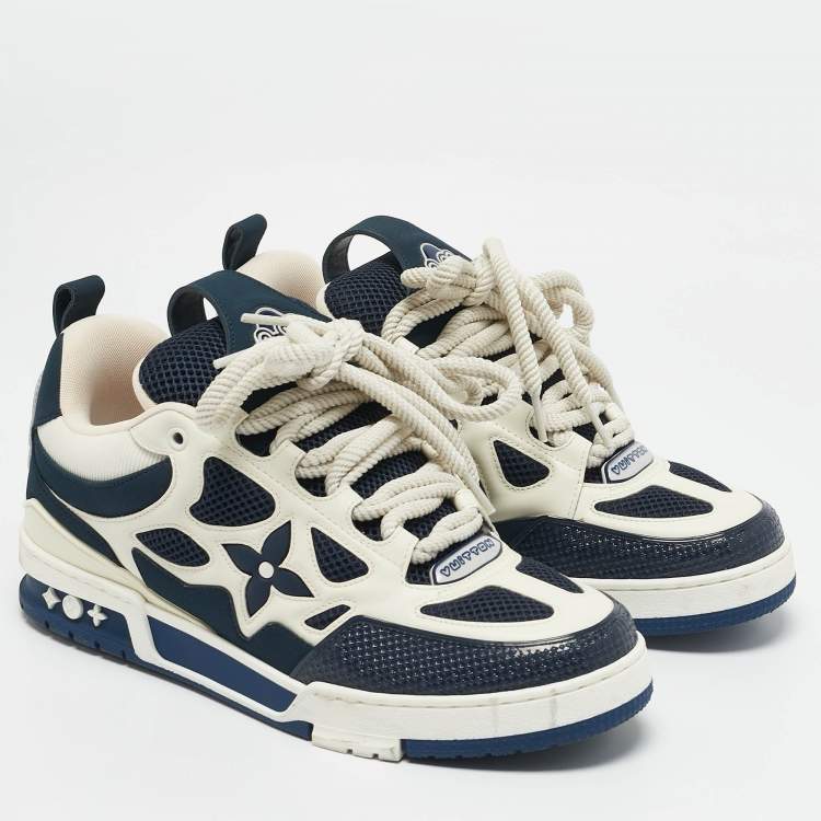 Pre Owned Louis Vuitton Navy Blue Mesh and Leather LV Skate Sneakers Size 42.5