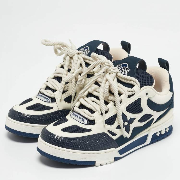 Pre Owned Louis Vuitton Navy Blue Mesh and Leather LV Skate Sneakers Size 42.5