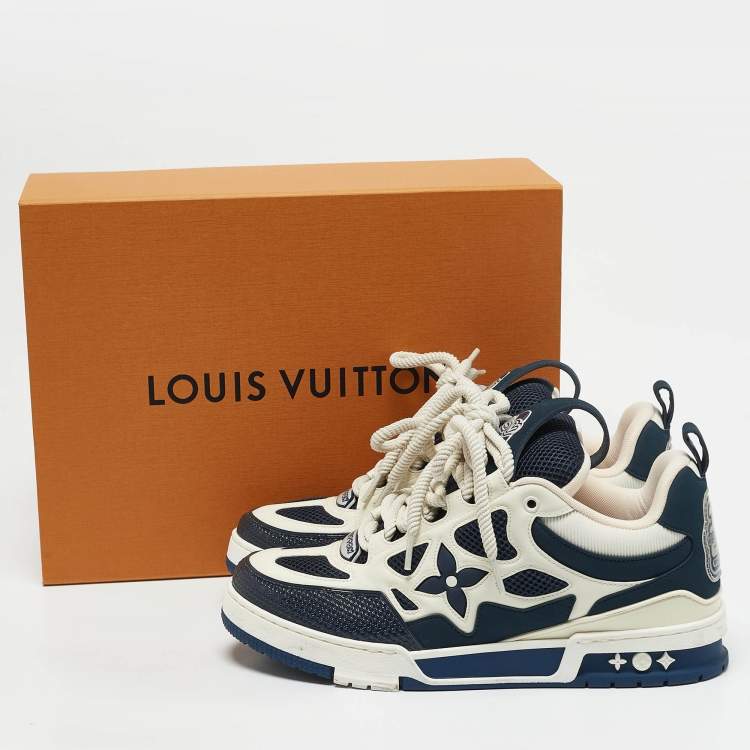 Pre Owned Louis Vuitton Navy Blue Mesh and Leather LV Skate Sneakers Size 42.5