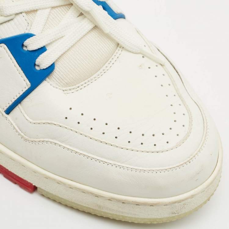 Pre Owned Louis Vuitton White Leather LV Trainer Lace Up Sneakers Size 43