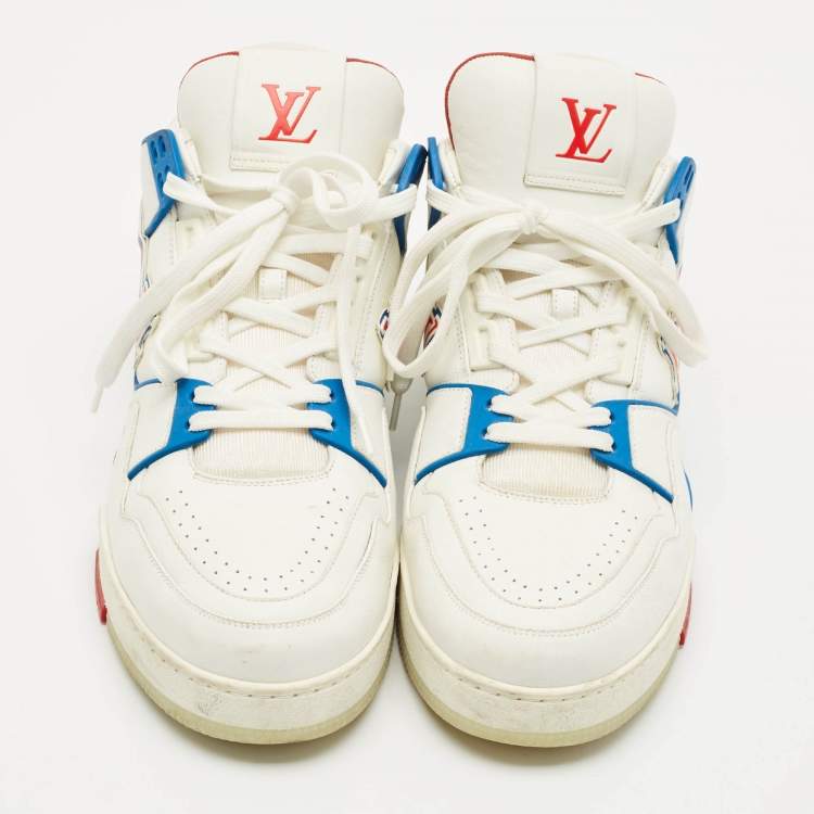 Pre Owned Louis Vuitton White Leather LV Trainer Lace Up Sneakers Size 43